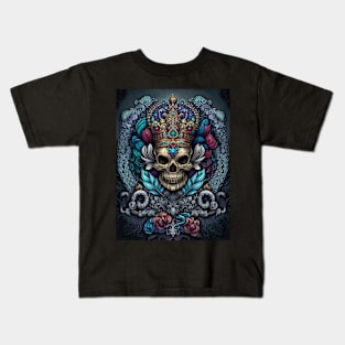 Regal Crowned Skull with Floral Majesty Kids T-Shirt